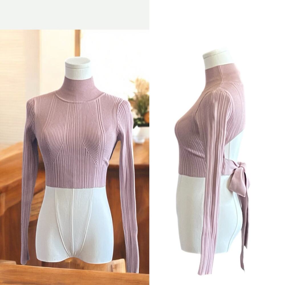 ZARA TIED KNIT TOP WITH BOW OPEN BACK STRETCHY HIGH NECK SMALL
